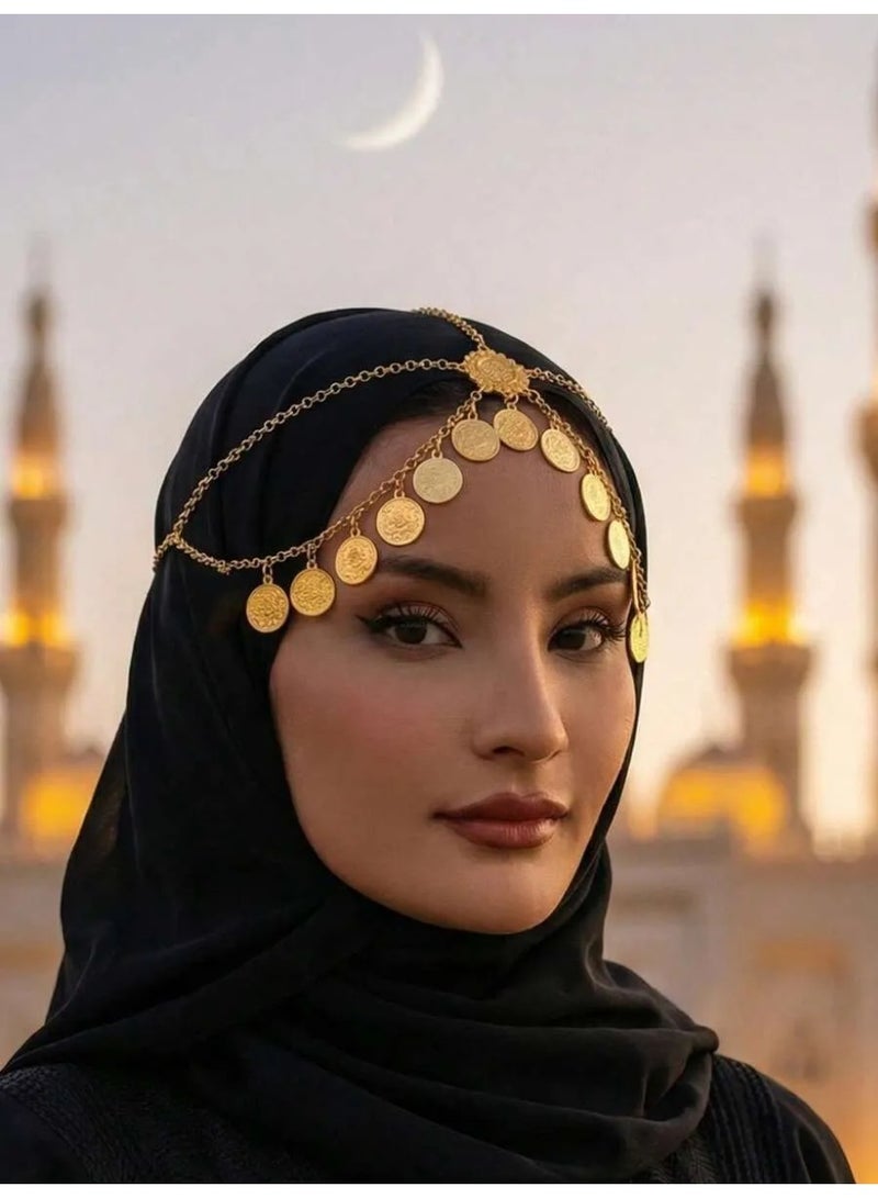 زينه يوم التأسيس طوق رأس فاخر قابل للتعديل بتصميم عملات ملفته للانظار خفيف ومريح للاستخدام لفترات طويلة بدون إزعاج للاحتفال بيوم التأسيس السعودي ويضيف لمسة تراثية فاخرة لإطلالتك. - Image 1